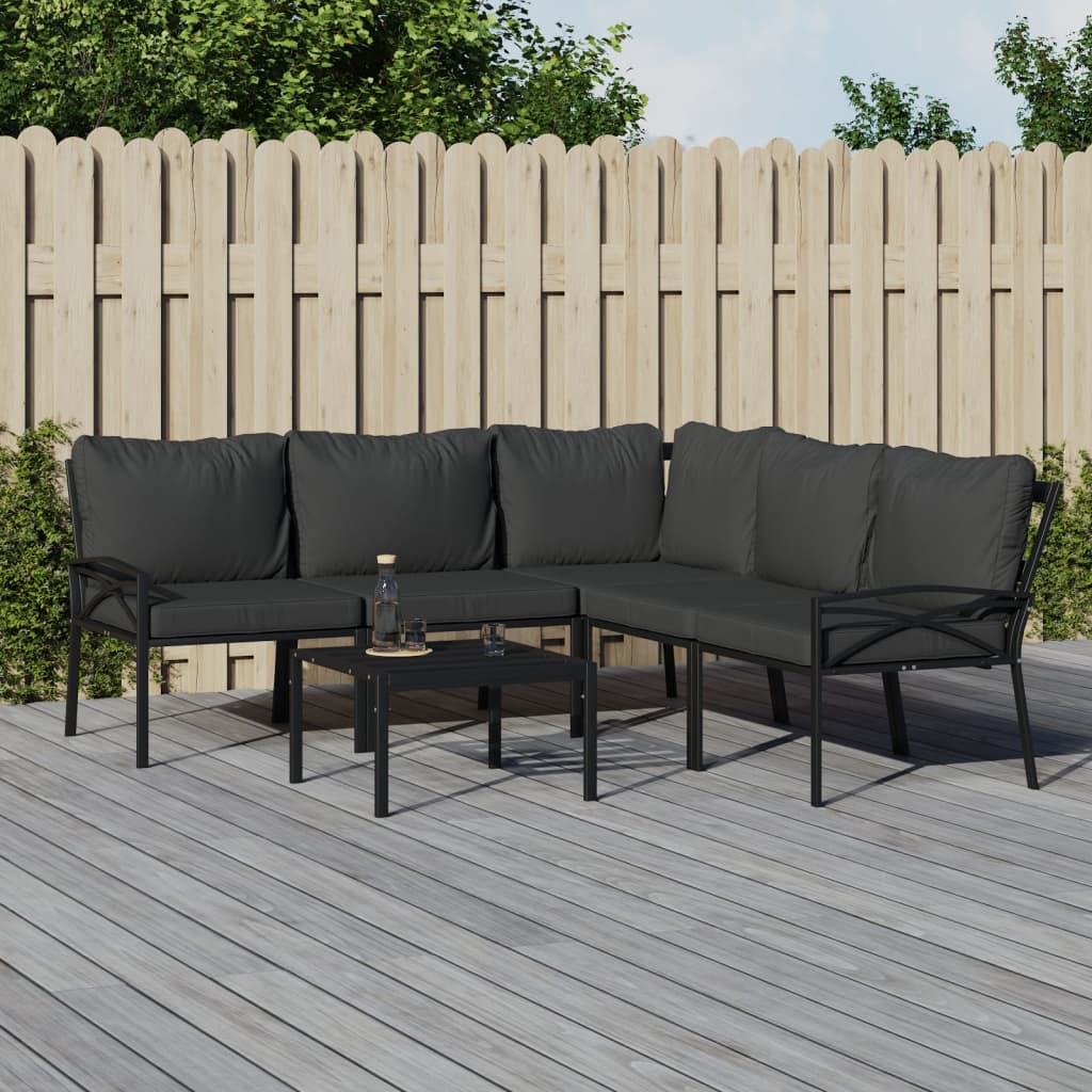 vidaXL 6 Piece Patio Lounge Set with Gray Cushions Steel