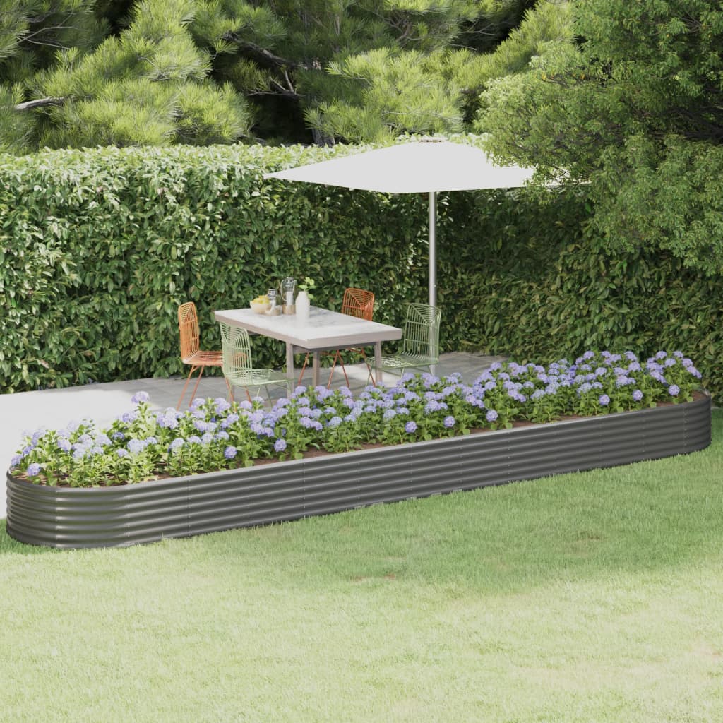 vidaXL Patio Raised Bed Powder-coated Steel 199.6"x39.4"x14.2" Gray