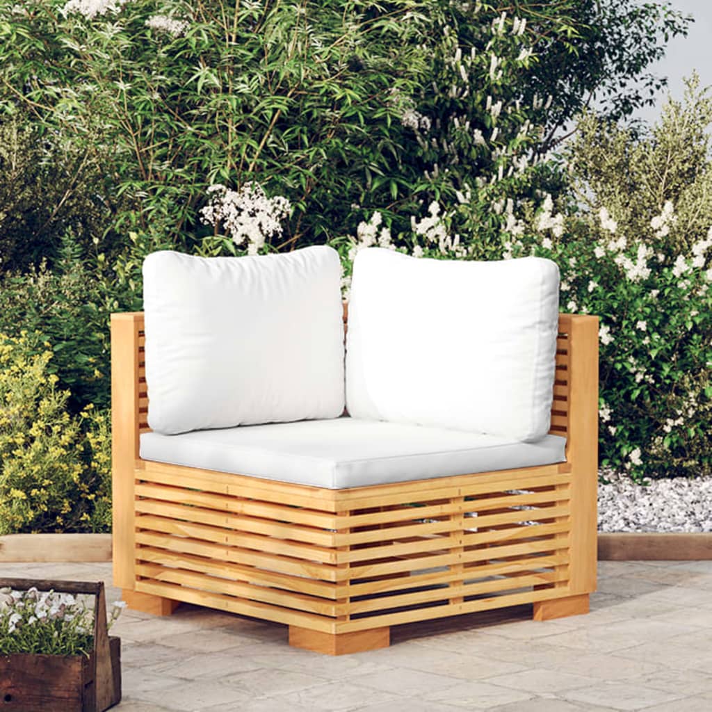 vidaXL Patio Corner Sofa with Cream Cushions Solid Wood Teak