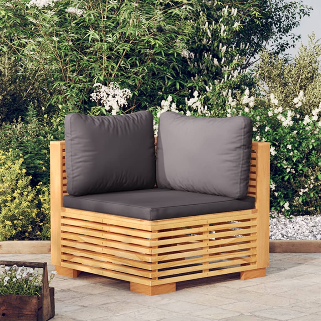 vidaXL Patio Corner Sofa with Dark Gray Cushions Solid Wood Teak