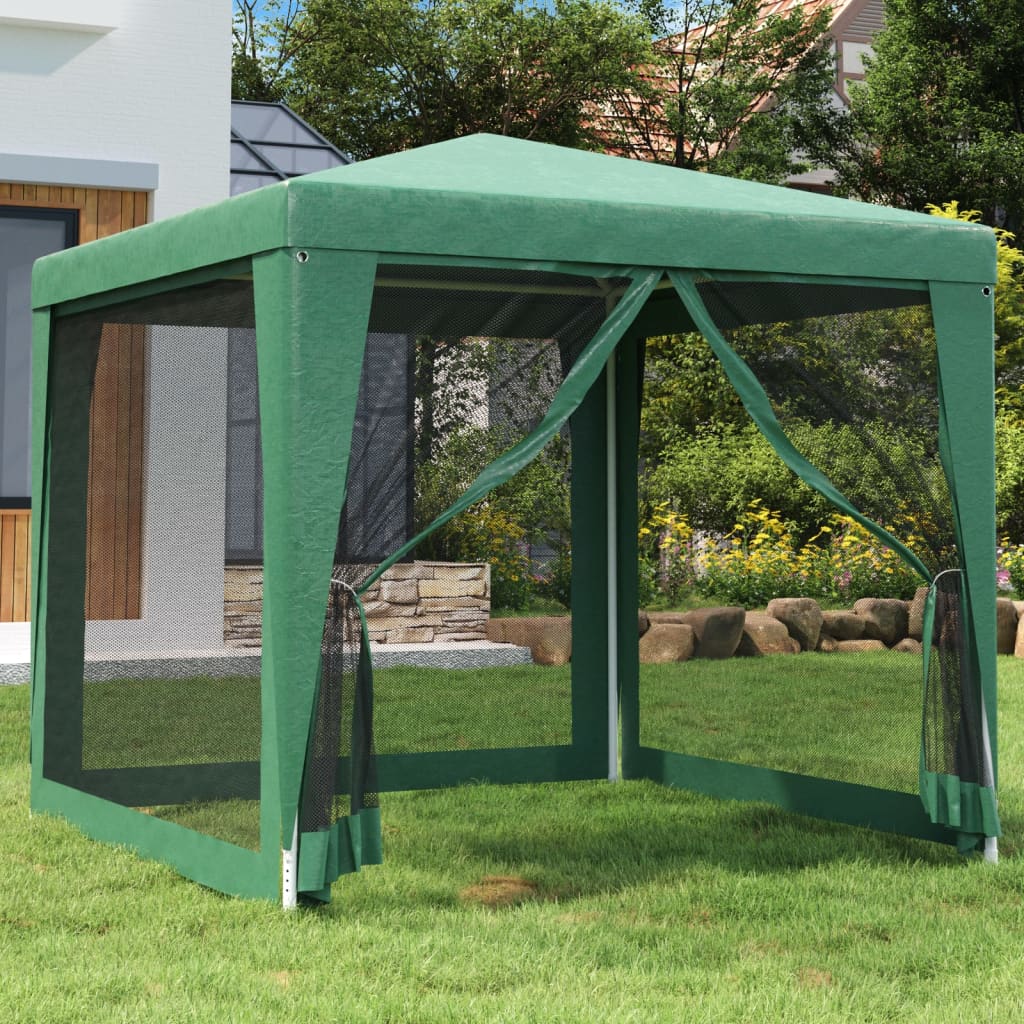 vidaXL Party Tent with 4 Mesh Sidewalls Green 8.2'x8.2' HDPE