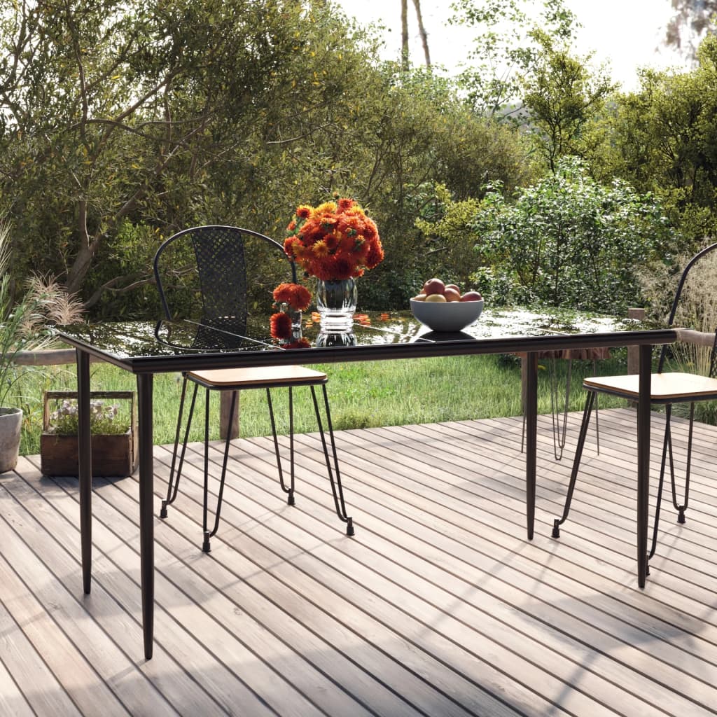 vidaXL Patio Dining Table Black 63"x31.5"x29.1" Steel and Tempered Glass