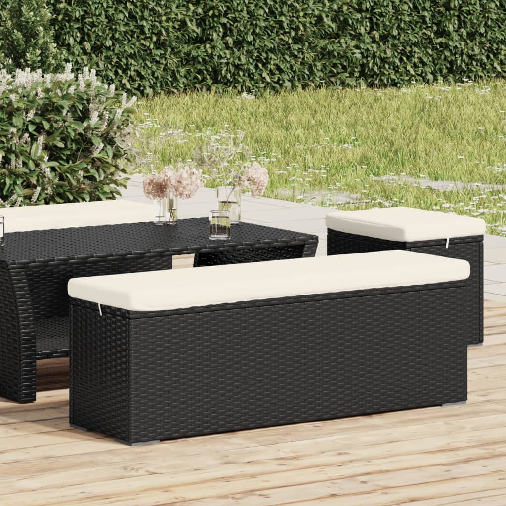 vidaXL Ottoman Bench with Cushion Black 43.3"x11.8"x15.7" Poly Rattan