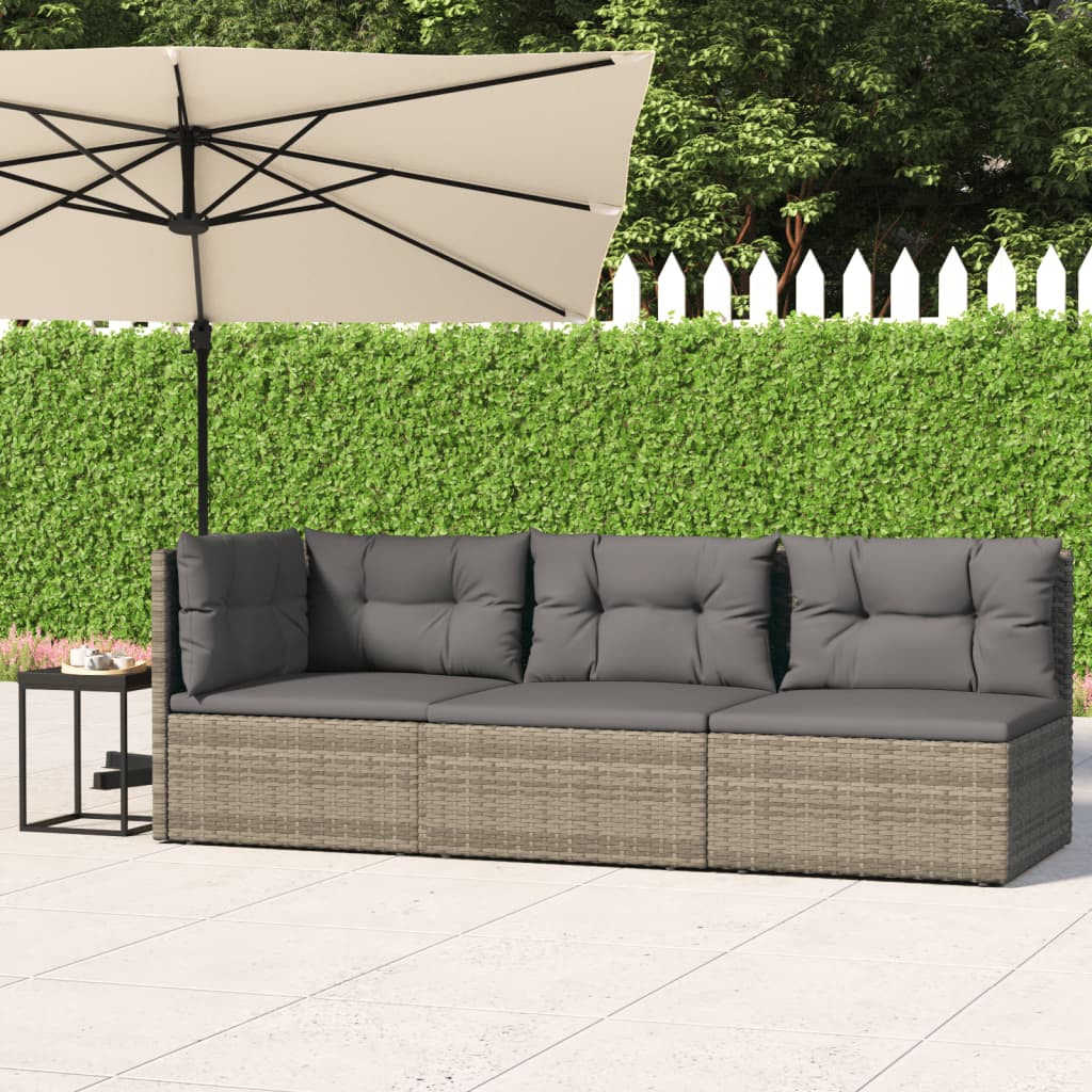 vidaXL 3 Piece Patio Lounge Set with Cushions Gray Poly Rattan