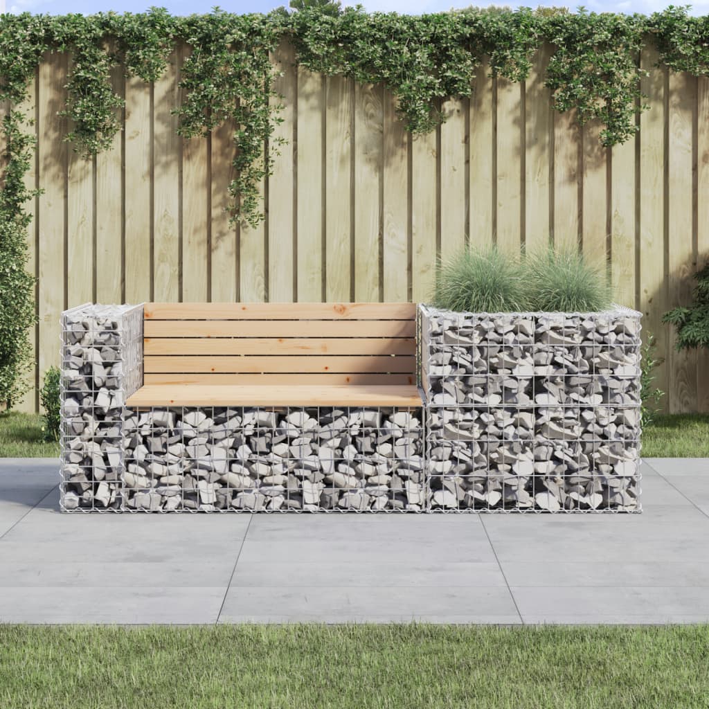 vidaXL Patio Bench with Gabion Basket Solid Wood Pine