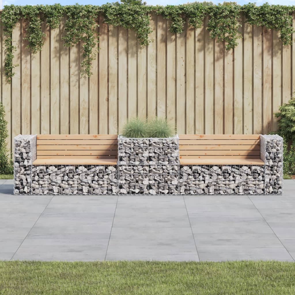 vidaXL Patio Bench with Gabion Basket Solid Wood Pine