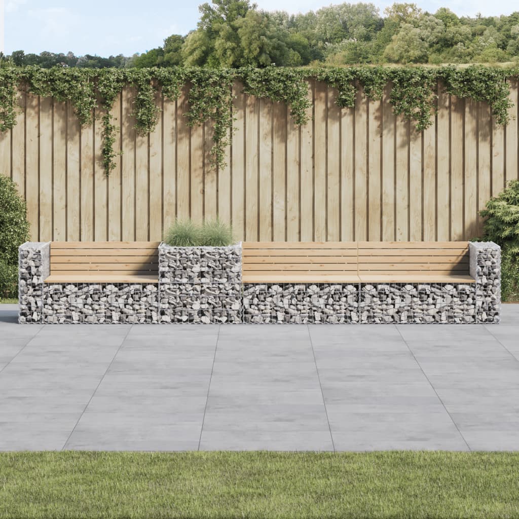 vidaXL Patio Bench with Gabion Basket Solid Wood Pine