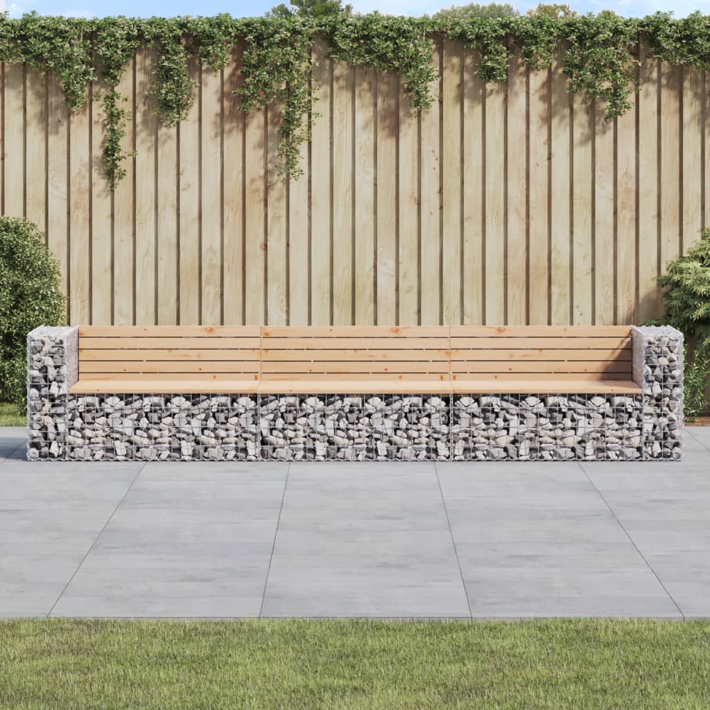 vidaXL Patio Bench Gabion Design 136.6"x28"x25.8" Solid Wood Pine