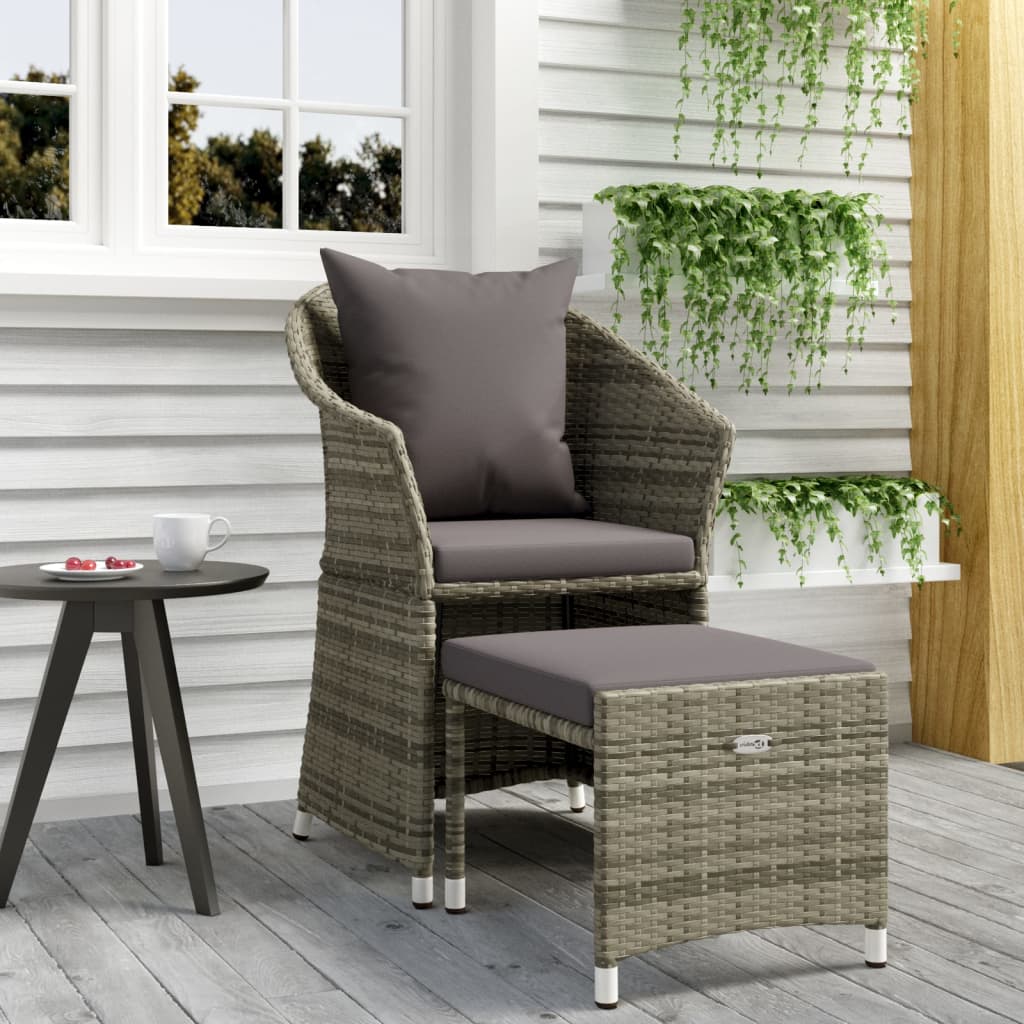 vidaXL 2 Piece Patio Lounge Set with Cushions Gray Poly Rattan