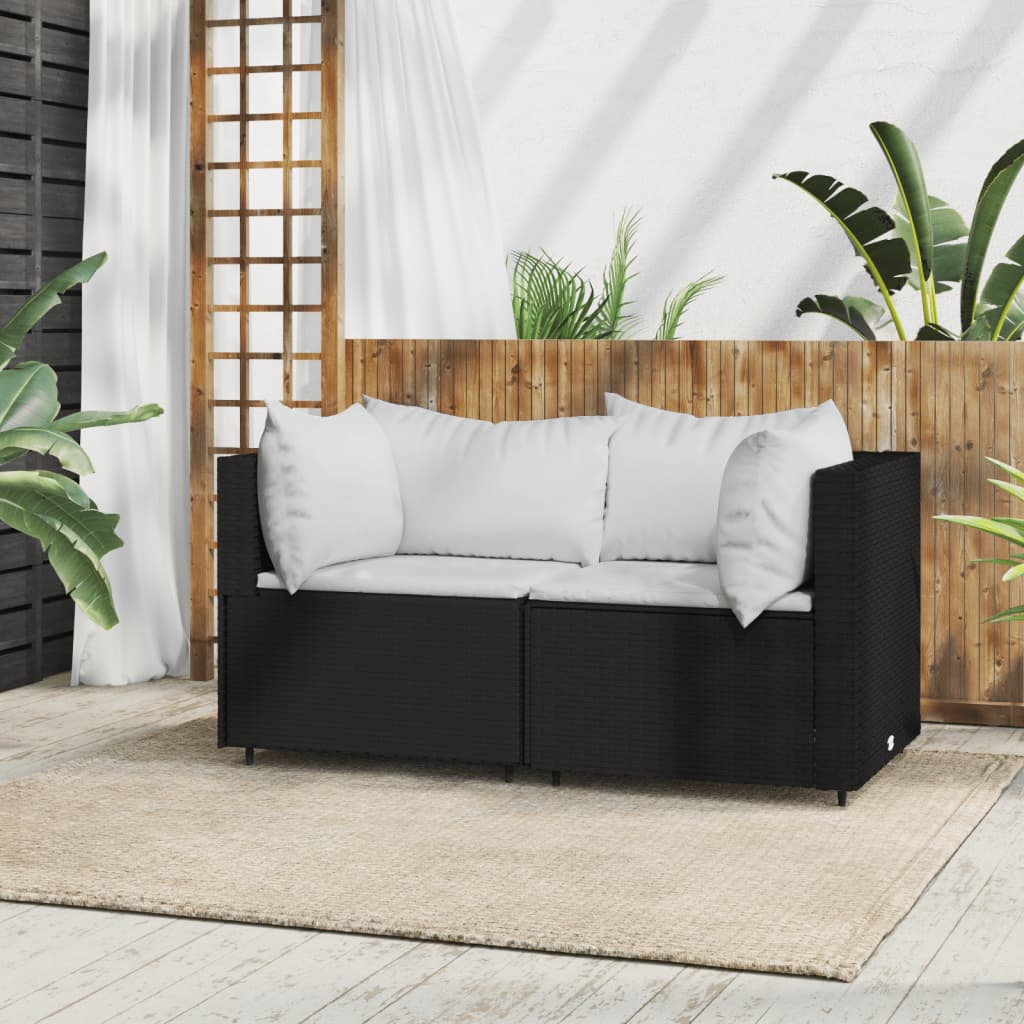 vidaXL Patio Corner Sofa with Cushions Black Poly Rattan