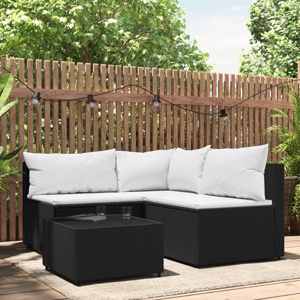 vidaXL 4 Piece Patio Lounge Set with Cushions Black Poly Rattan