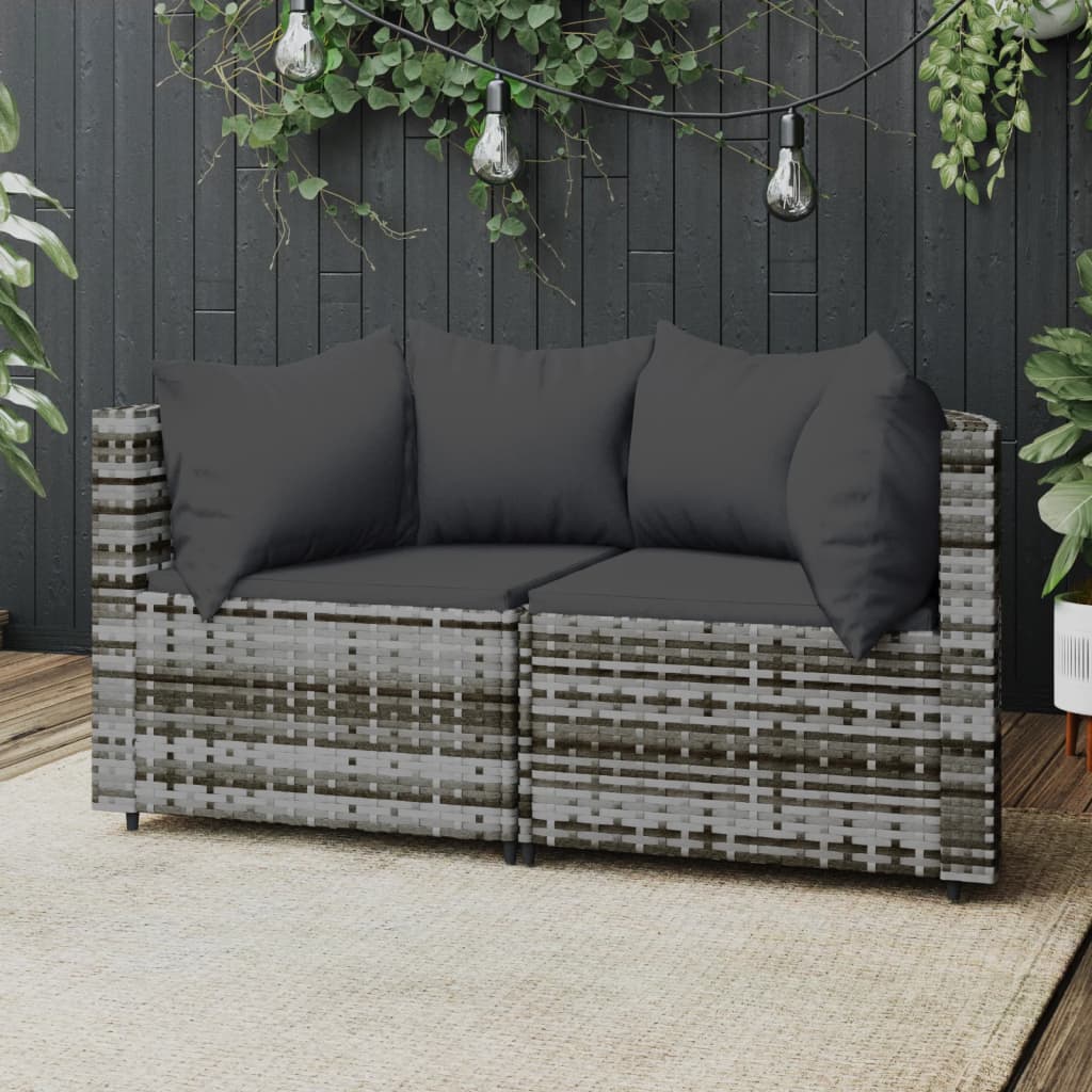 vidaXL Patio Corner Sofas with Cushions 2 pcs Gray Poly Rattan