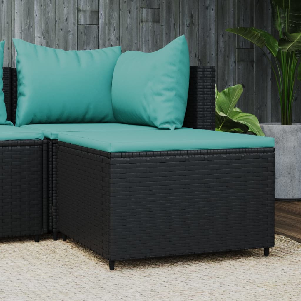 vidaXL Patio Footrest with Cushion Black Poly Rattan