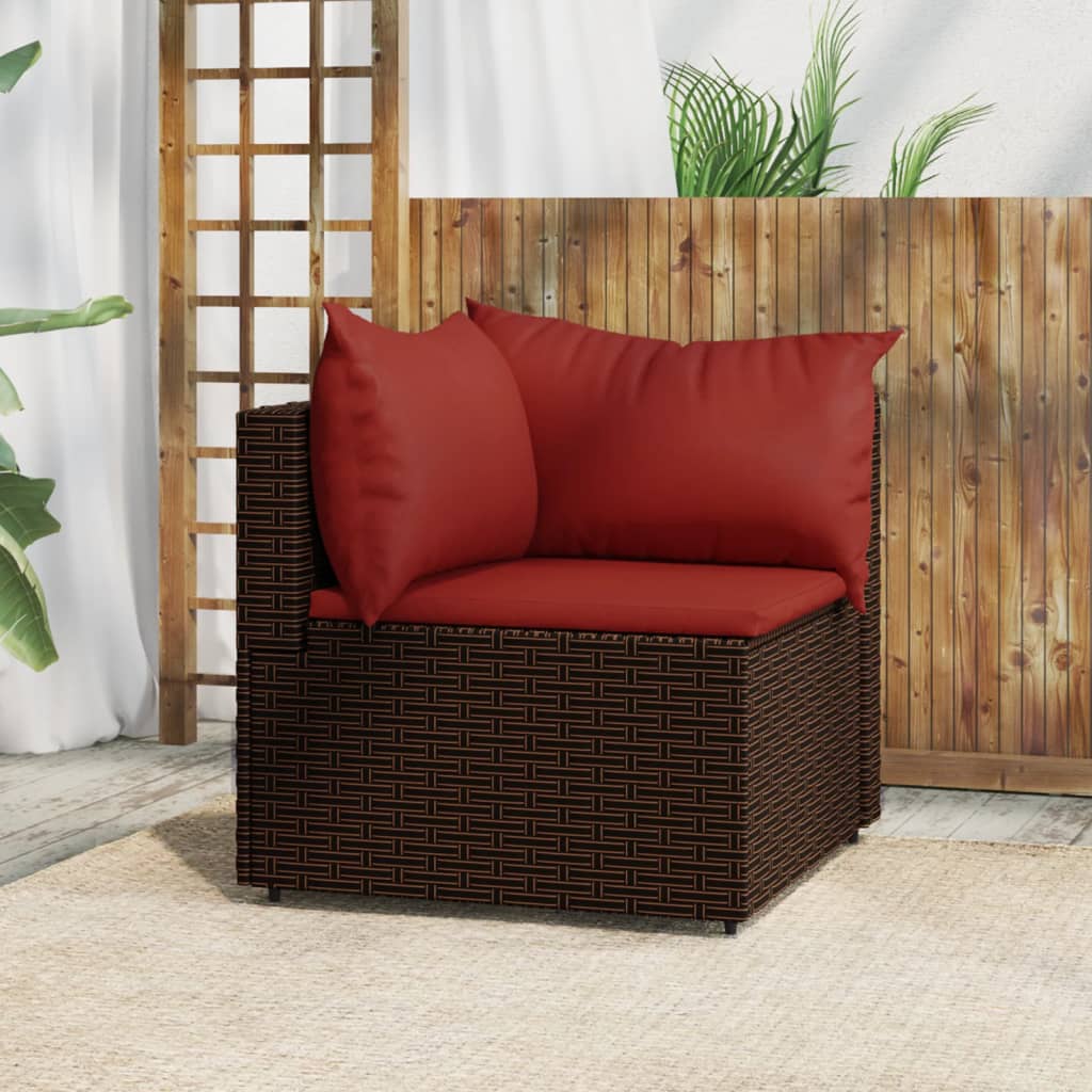 vidaXL Patio Corner Sofa with Cushions Brown Poly Rattan