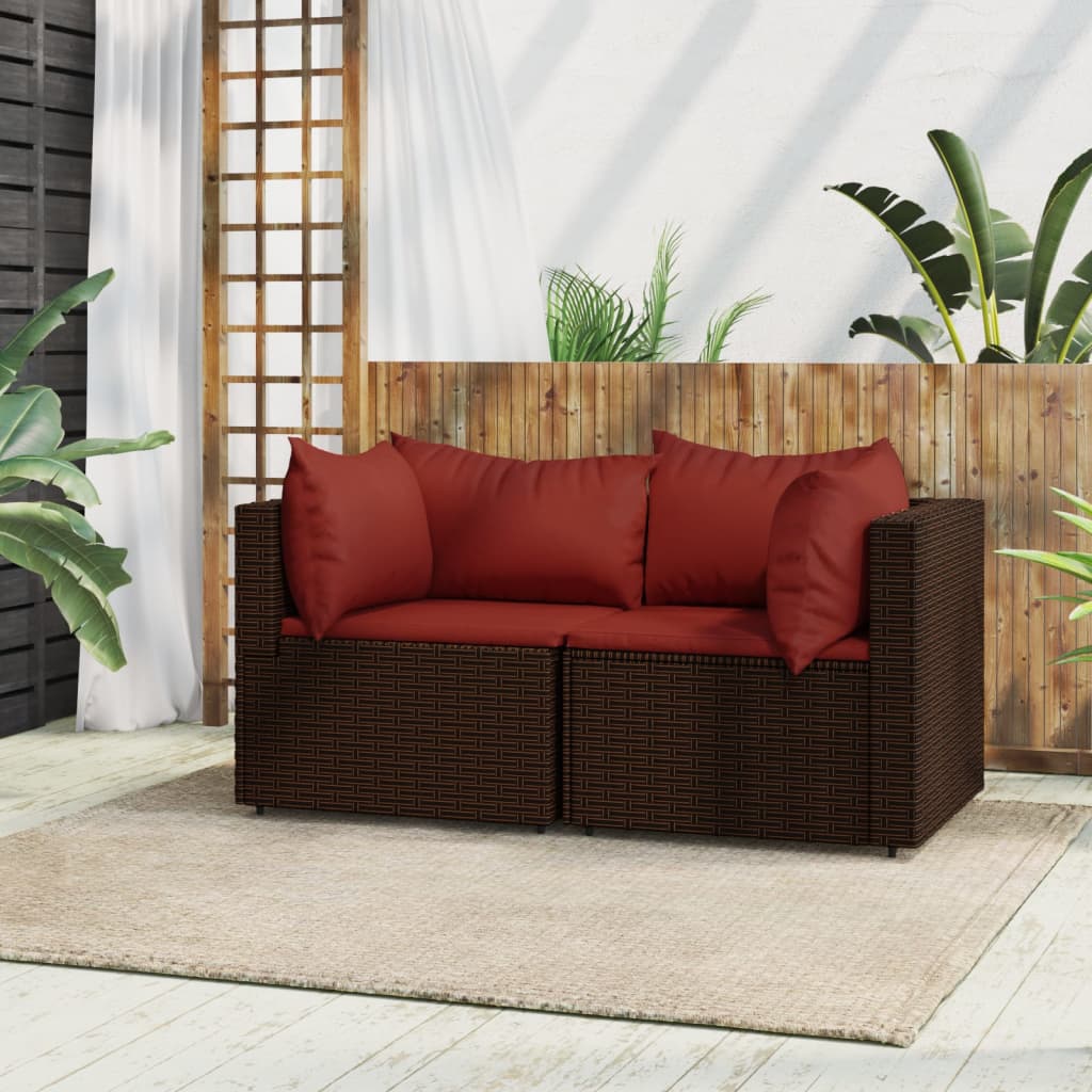 vidaXL Patio Corner Sofas with Cushions 2 pcs Brown Poly Rattan