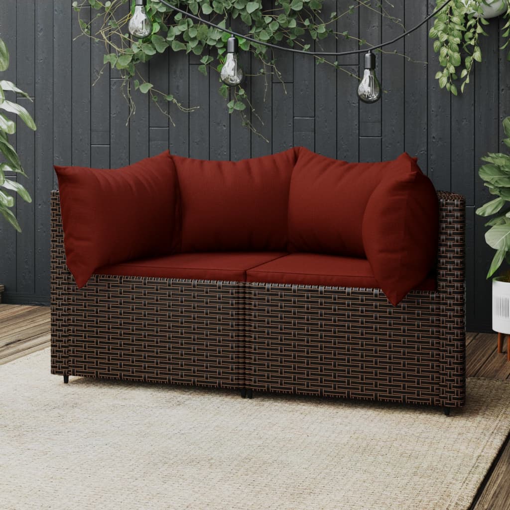 vidaXL Patio Corner Sofas with Cushions 2 pcs Brown Poly Rattan