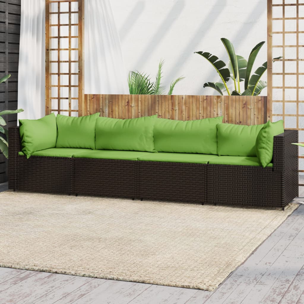 vidaXL 4 Piece Patio Lounge Set with Cushions Brown Poly Rattan