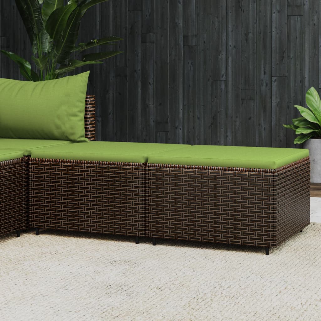 vidaXL Patio Footrests with Cushions 2 pcs Brown Poly Rattan