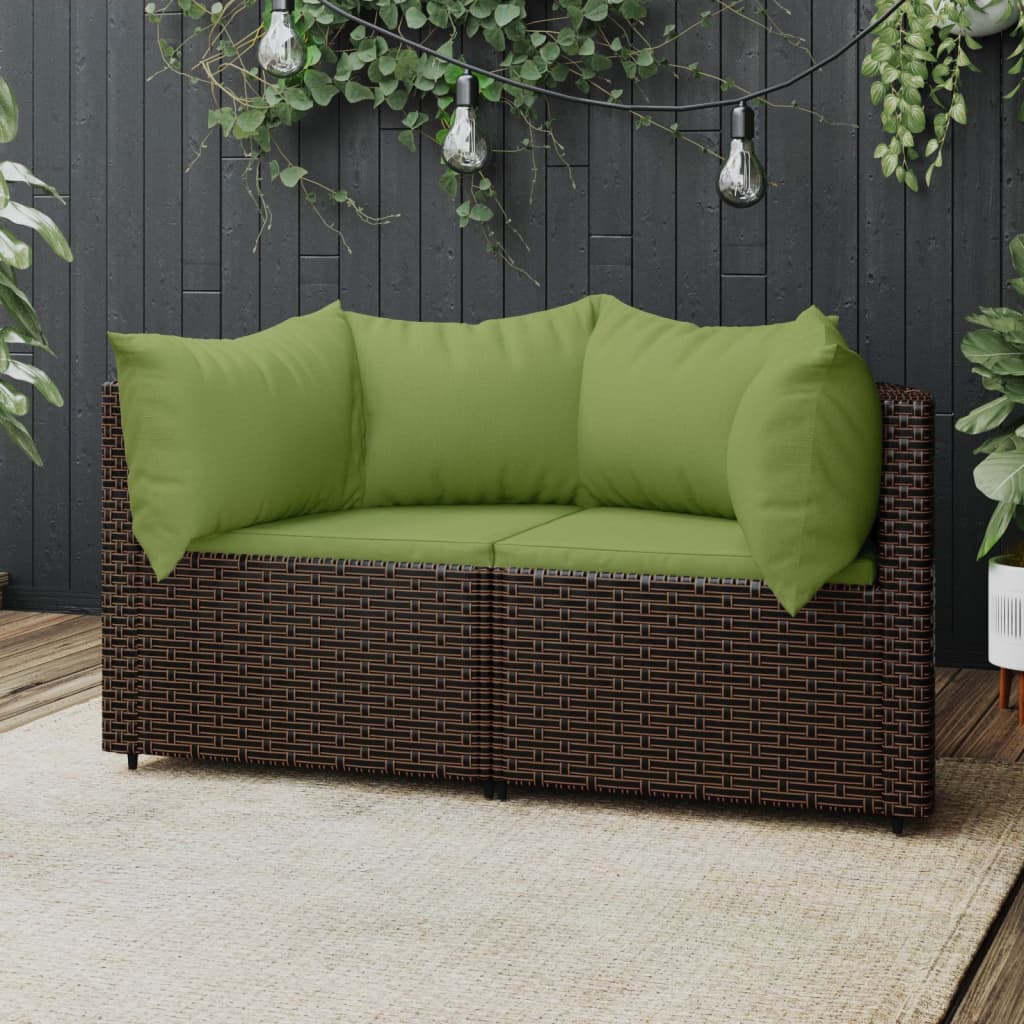 vidaXL Patio Corner Sofas with Cushions 2 pcs Brown Poly Rattan