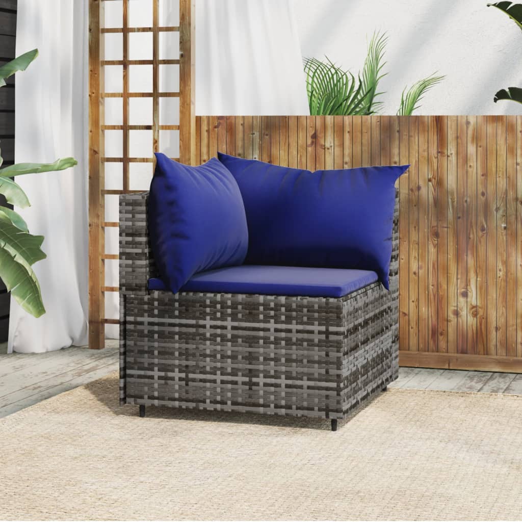 vidaXL Patio Corner Sofa with Cushions Gray Poly Rattan