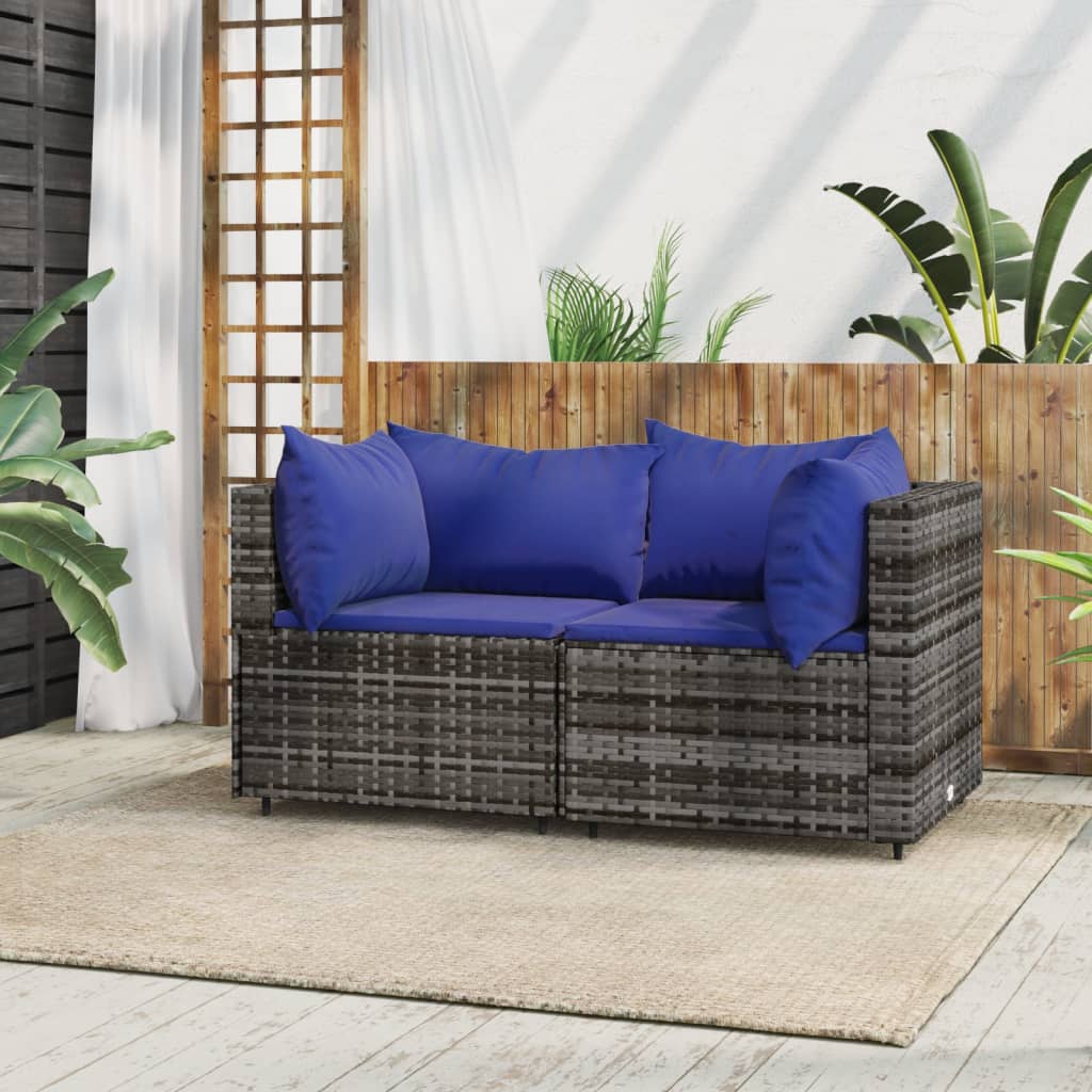 vidaXL Patio Corner Sofas with Cushions 2 pcs Gray Poly Rattan