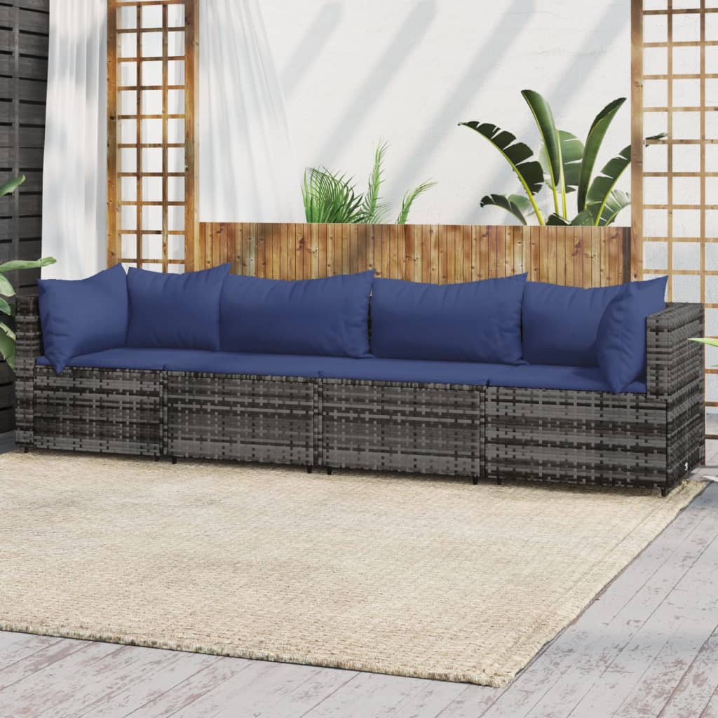 vidaXL 4 Piece Patio Lounge Set with Cushions Gray Poly Rattan