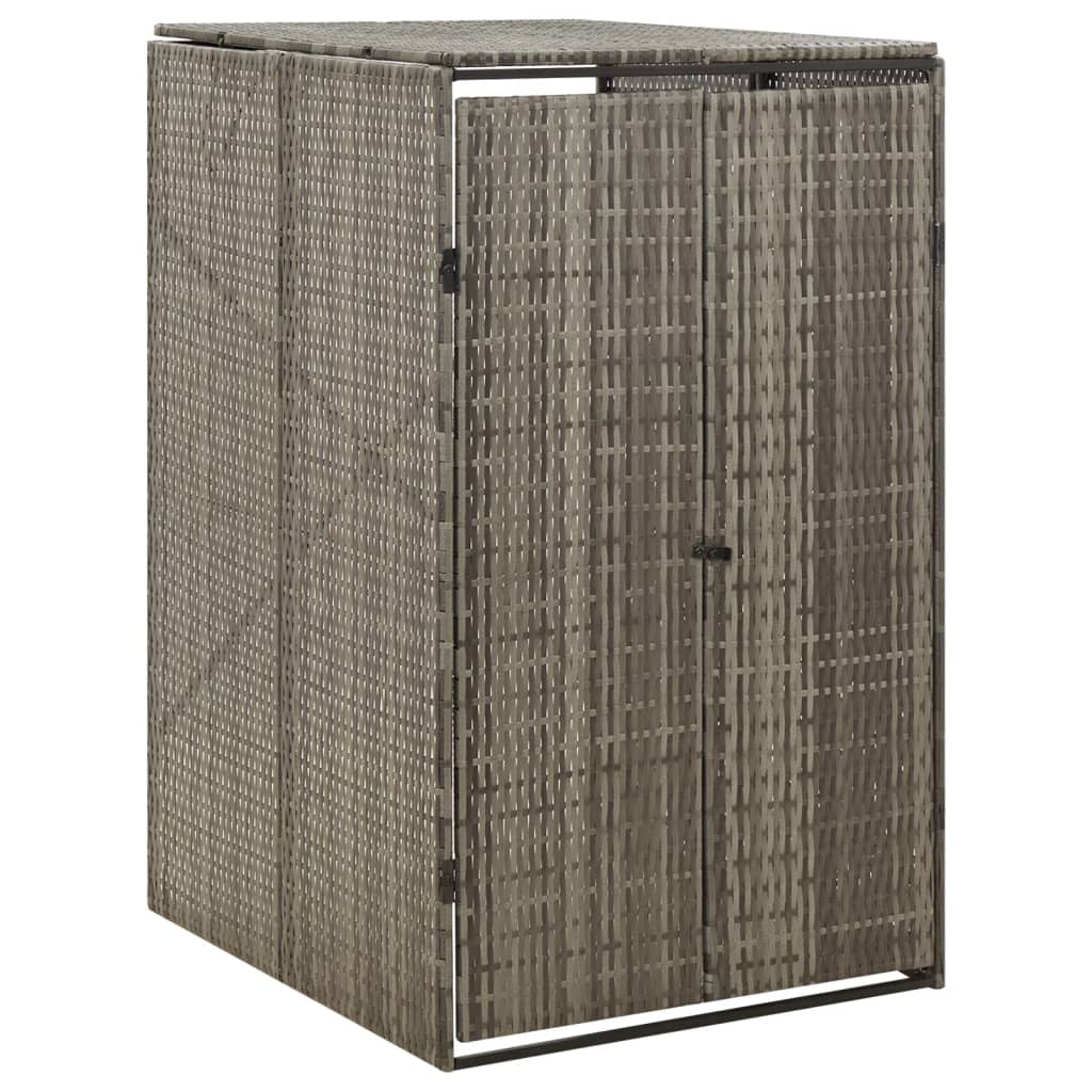 vidaXL Single Wheelie Bin Shed Gray 27.6"x31.5"x46.1" Poly Rattan