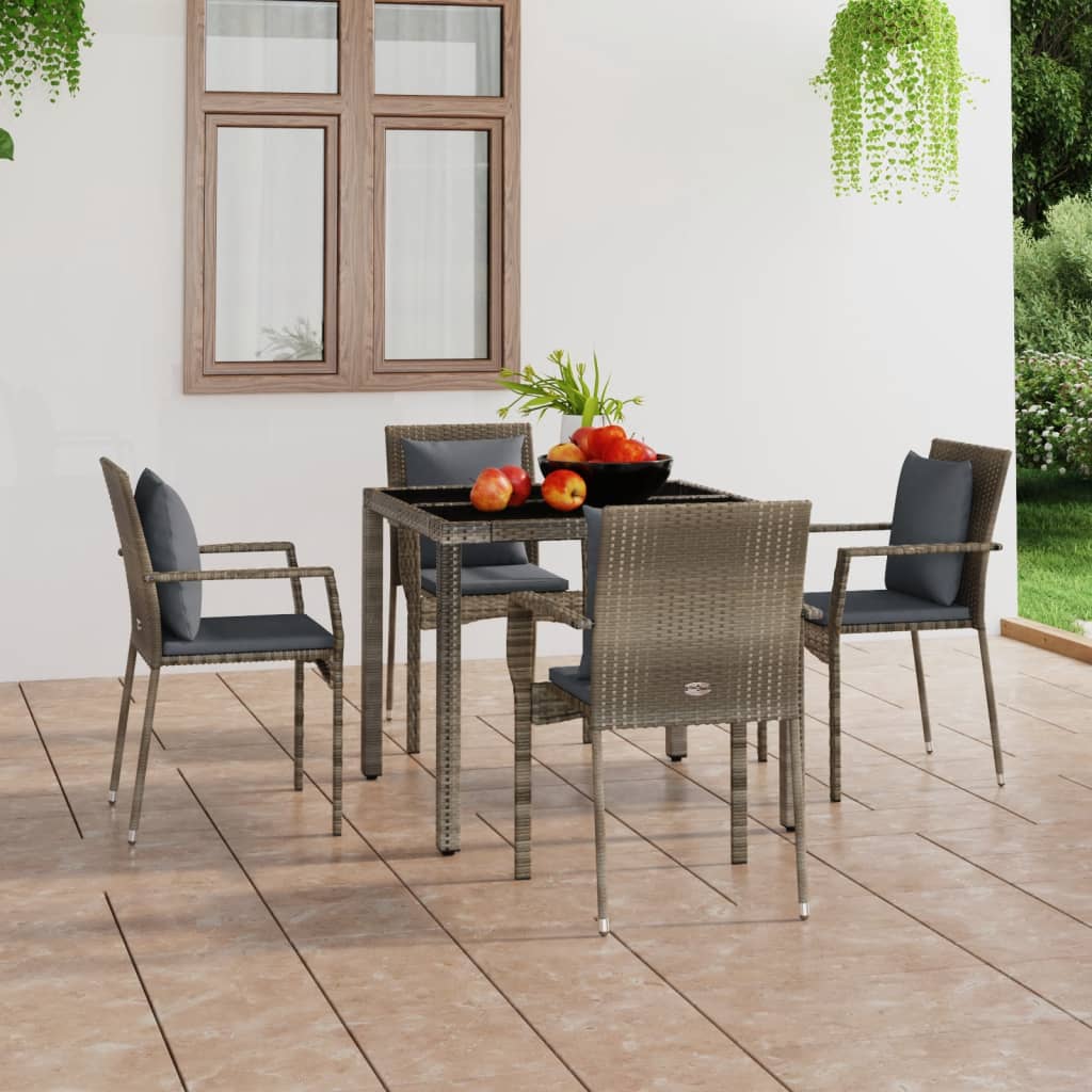 vidaXL Patio Chairs with Cushions 4 pcs Poly Rattan Gray