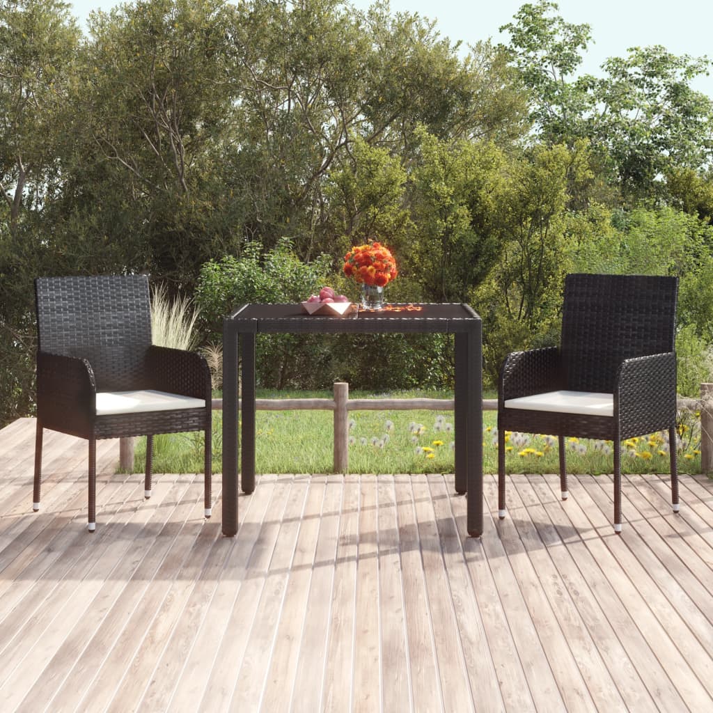 vidaXL Patio Chairs with Cushions 2 pcs Poly Rattan Black