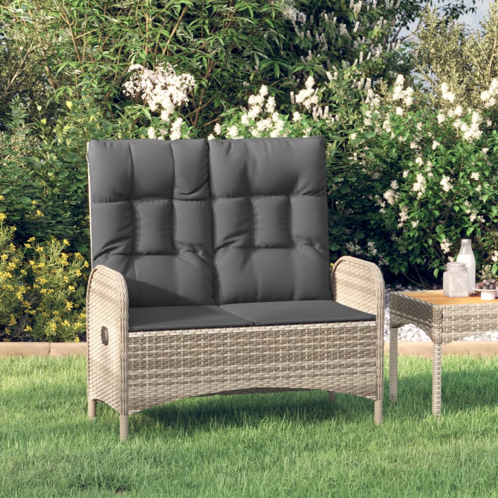 vidaXL Reclining Patio Bench with Cushions 42.1" Poly Rattan Gray