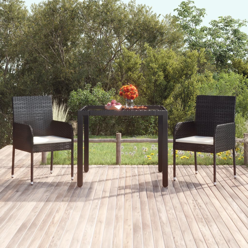 vidaXL Patio Table with Glass Top Black 35.4"x35.4"x29.5" Poly Rattan