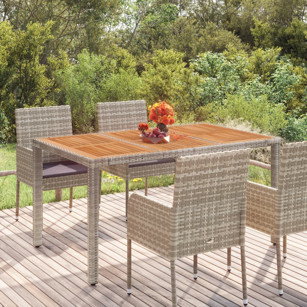 vidaXL Patio Table with Wooden Top Gray 59.1"x35.4"x29.5" Poly Rattan