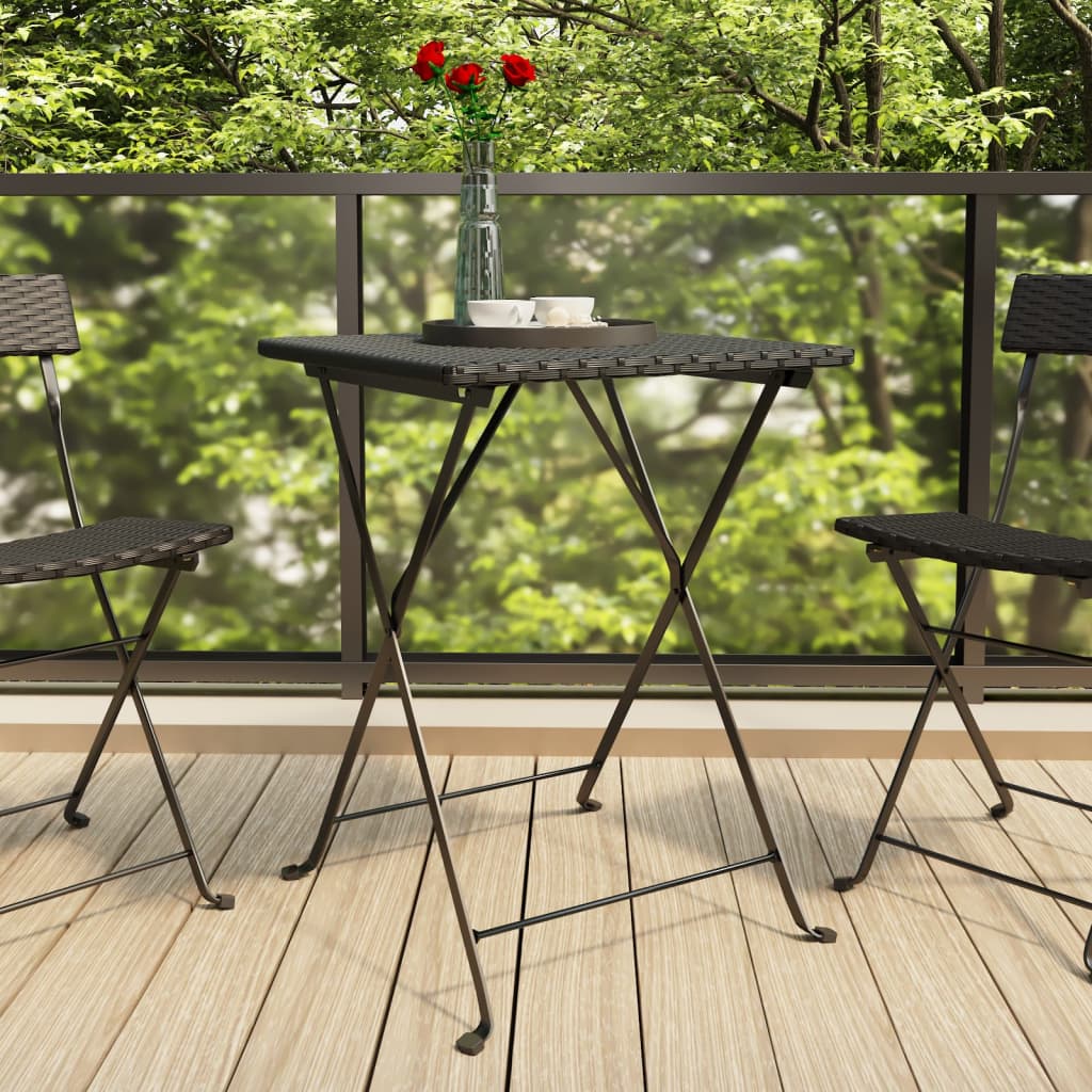 vidaXL Folding Bistro Table Black 21.7"x21.3"x28" Poly Rattan