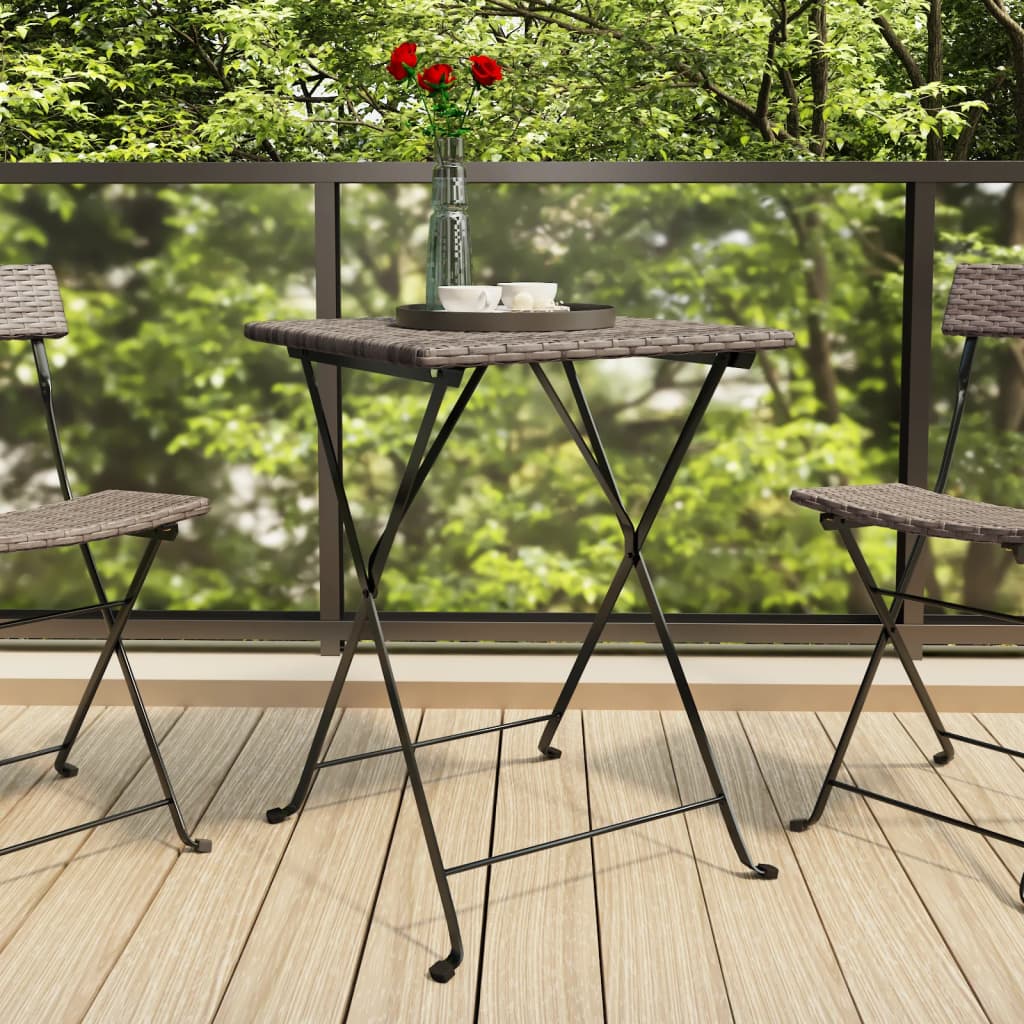 vidaXL Folding Bistro Table Gray 21.7"x21.3"x28" Poly Rattan