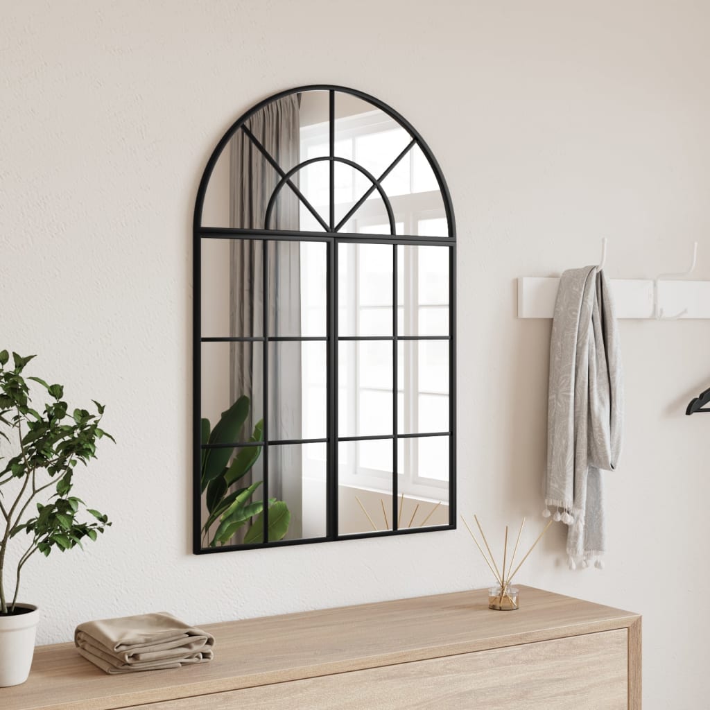 vidaXL Wall Mirror Black 23.6"x35.4" Arch Iron