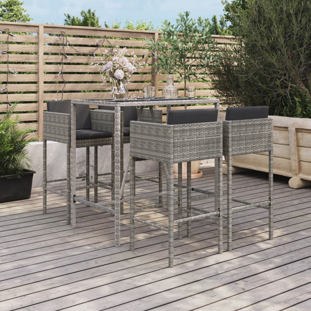 vidaXL 5 Piece Patio Bar Set with Cushions Gray Poly Rattan