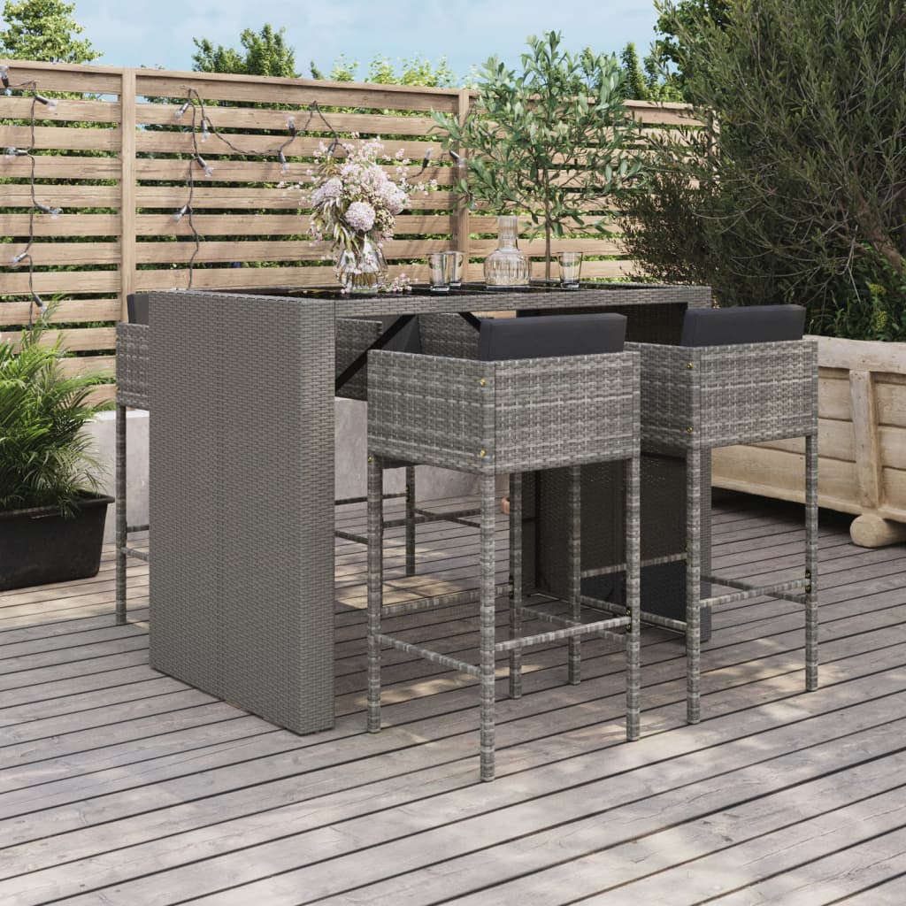 vidaXL 5 Piece Patio Bar Set with Cushions Gray Poly Rattan