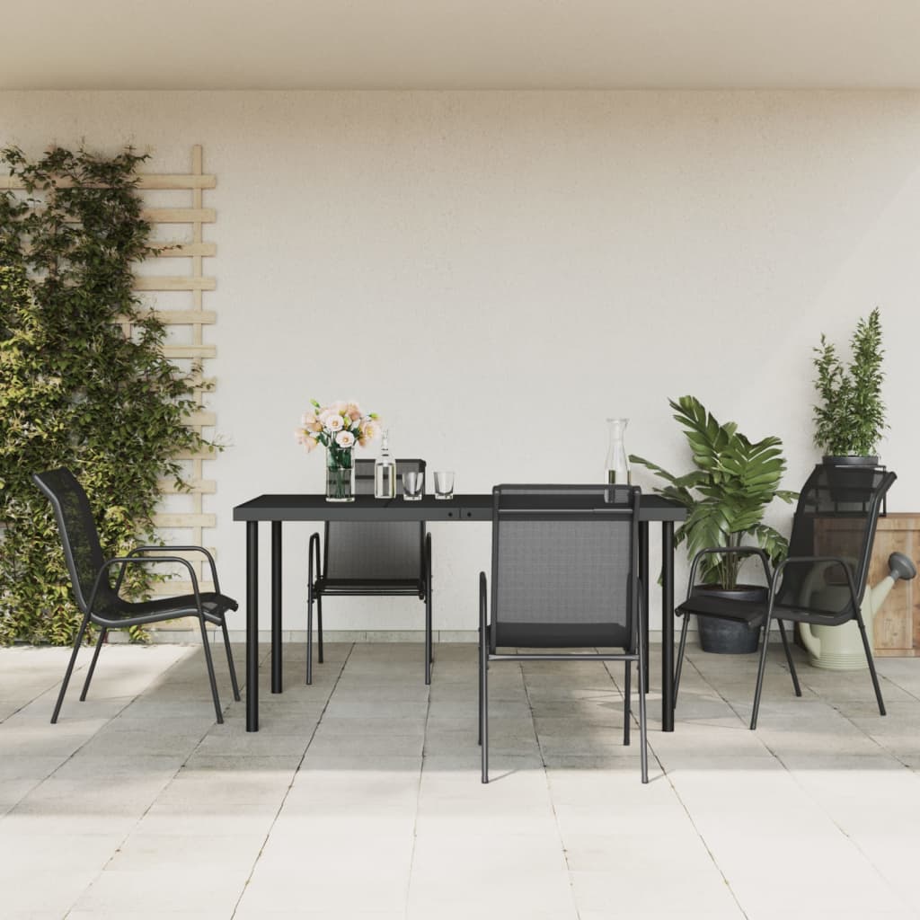 vidaXL 5 Piece Patio Dining Set Black Steel and Textilene