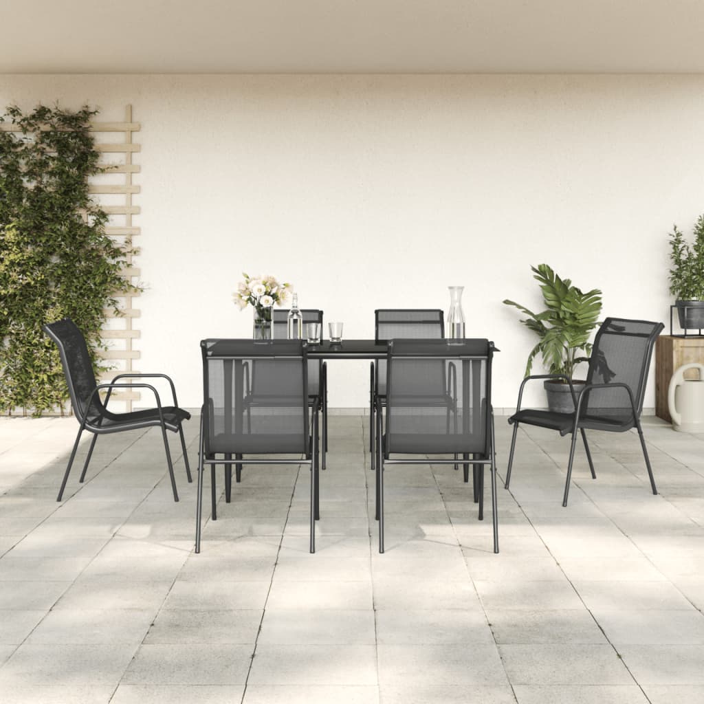 vidaXL 7 Piece Patio Dining Set Black Steel and Textilene