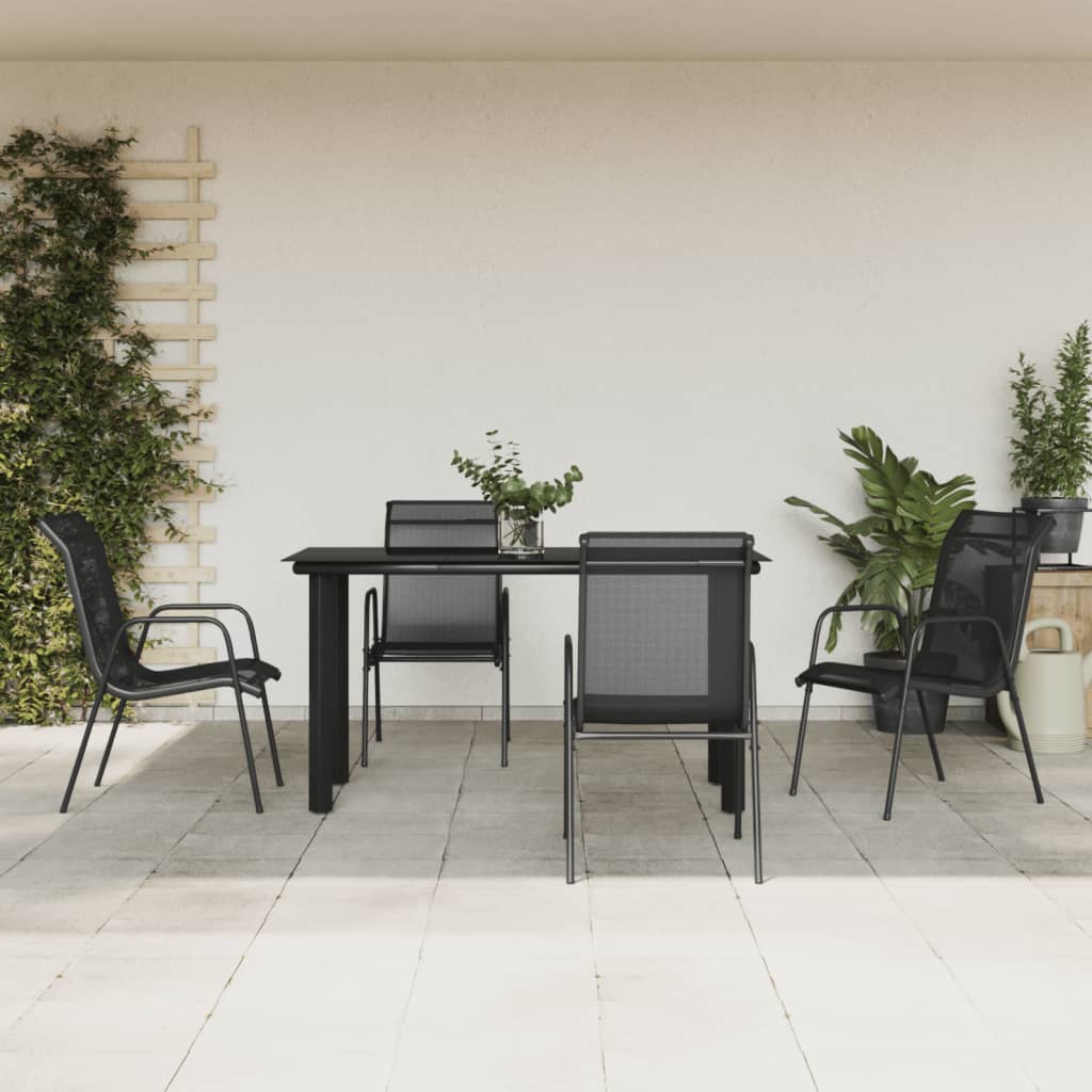 vidaXL 5 Piece Patio Dining Set Black Steel and Textilene