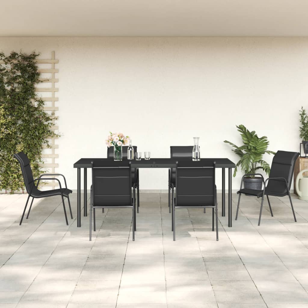 vidaXL 7 Piece Patio Dining Set Black Steel and Textilene