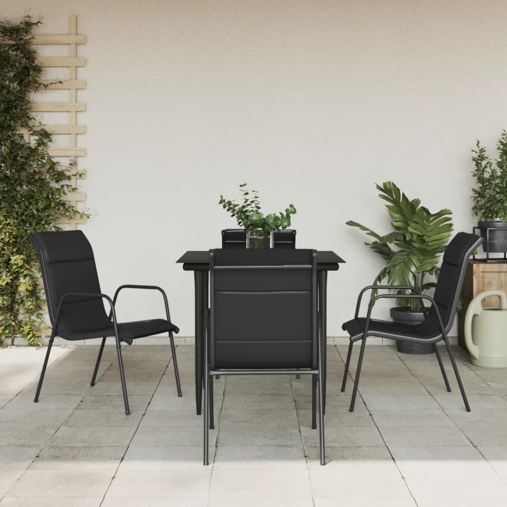 vidaXL 5 Piece Patio Dining Set Black Steel and Textilene