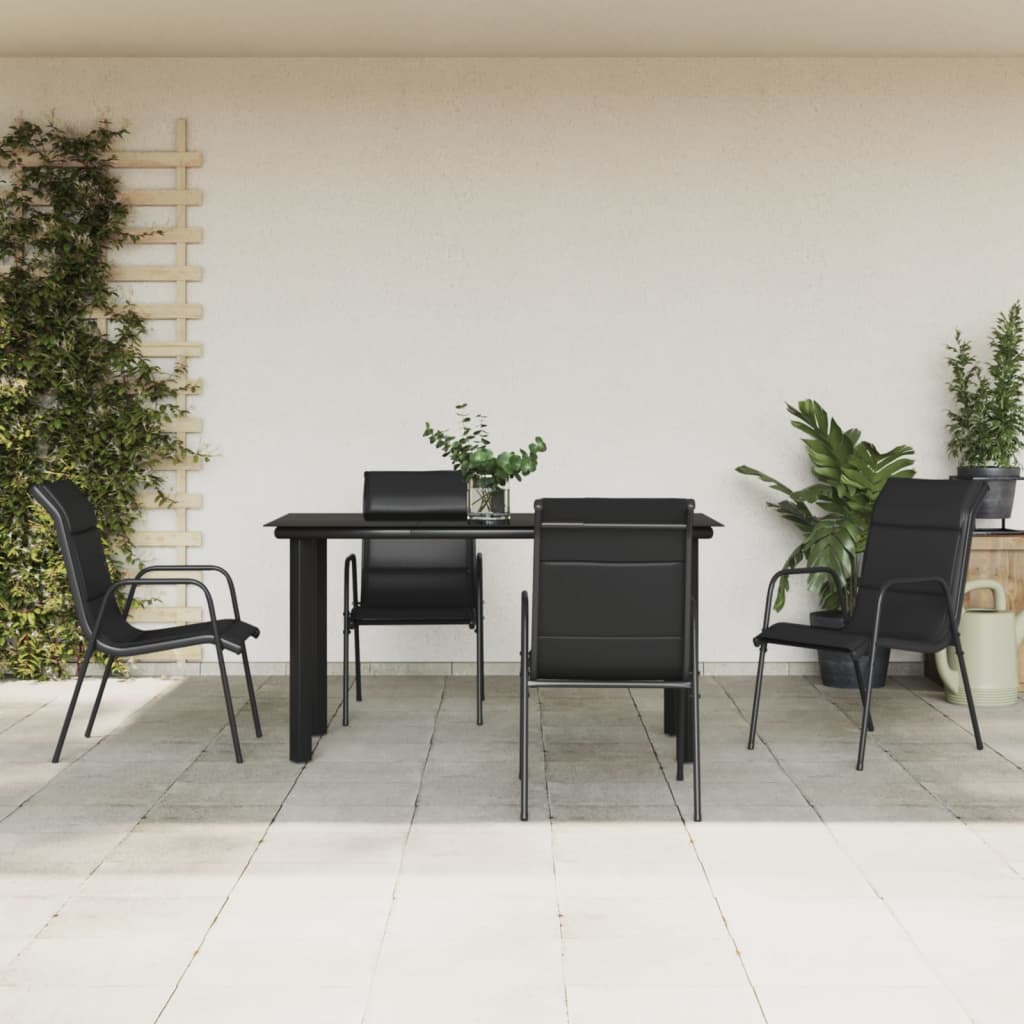 vidaXL 5 Piece Patio Dining Set Black Steel and Textilene