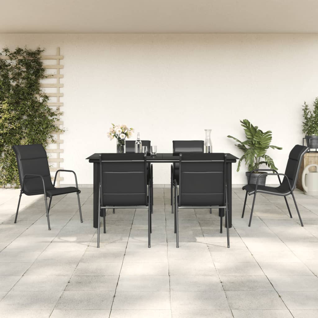 vidaXL 7 Piece Patio Dining Set Black Steel and Textilene