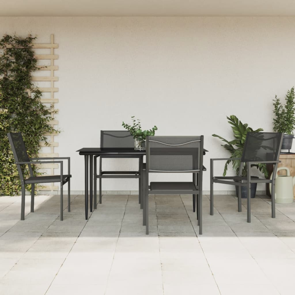 vidaXL 5 Piece Patio Dining Set Black Steel and Textilene