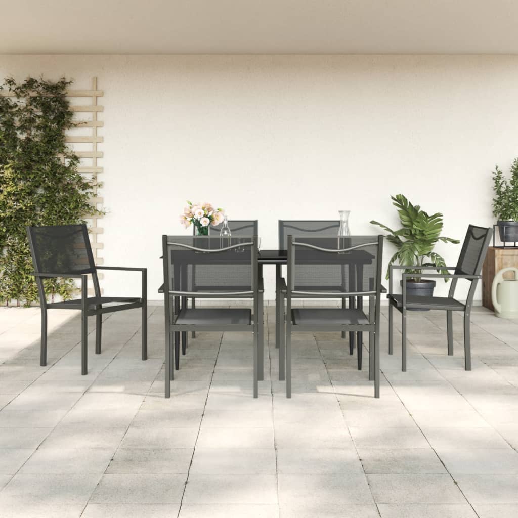 vidaXL 7 Piece Patio Dining Set Black Steel and Textilene