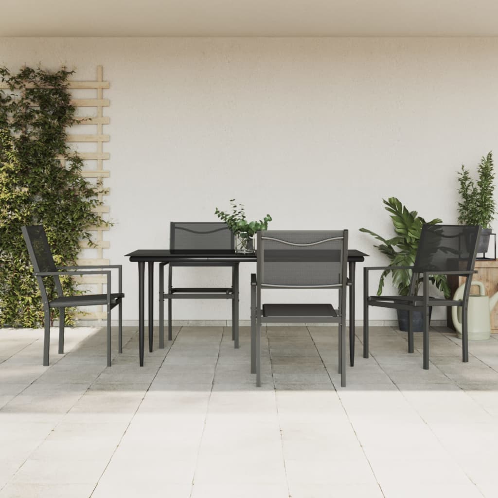 vidaXL 5 Piece Patio Dining Set Black Steel and Textilene