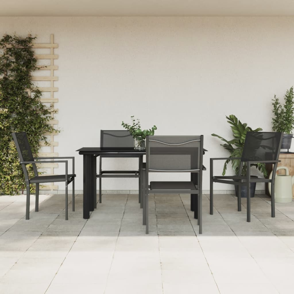 vidaXL 5 Piece Patio Dining Set Black Steel and Textilene