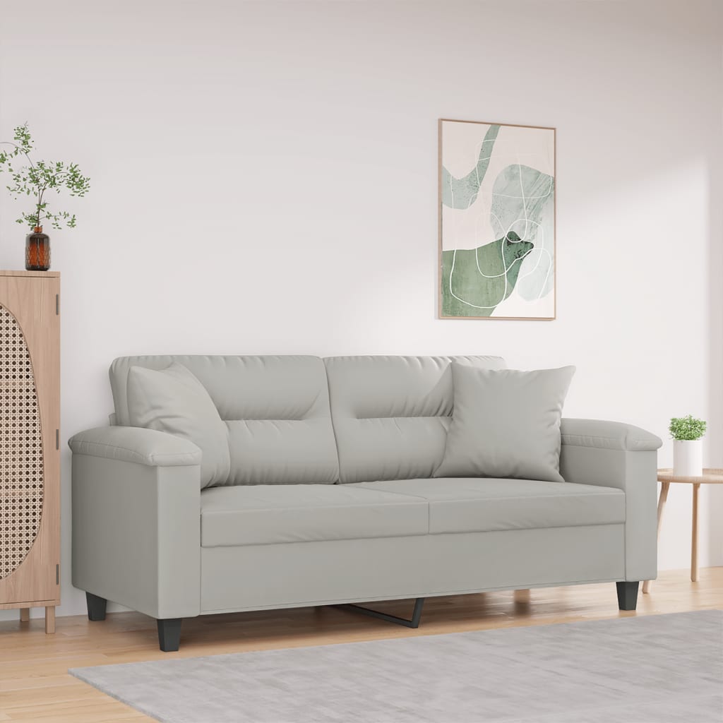 vidaXL 2-Seater Sofa with Pillows Light Gray 55.1" Microfiber Fabric