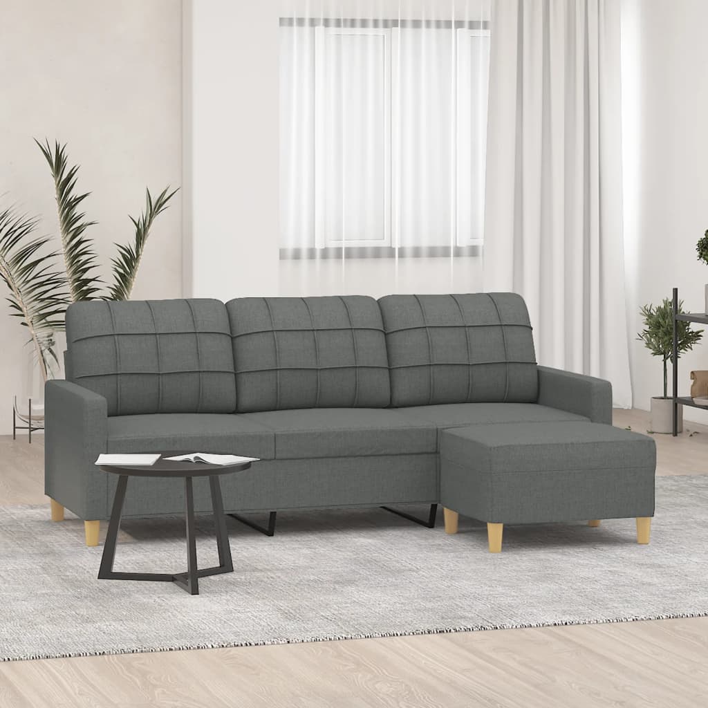 vidaXL 3-Seater Sofa with Footstool Dark Gray 70.9" Fabric